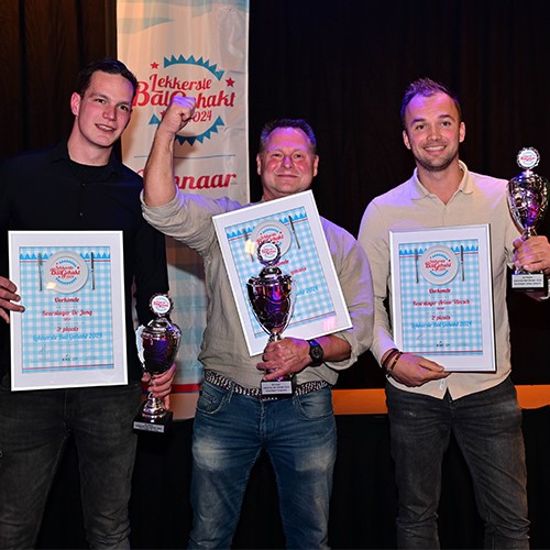 v.l.n.r. slager De Jong, Keurslager Jongmans en Ke